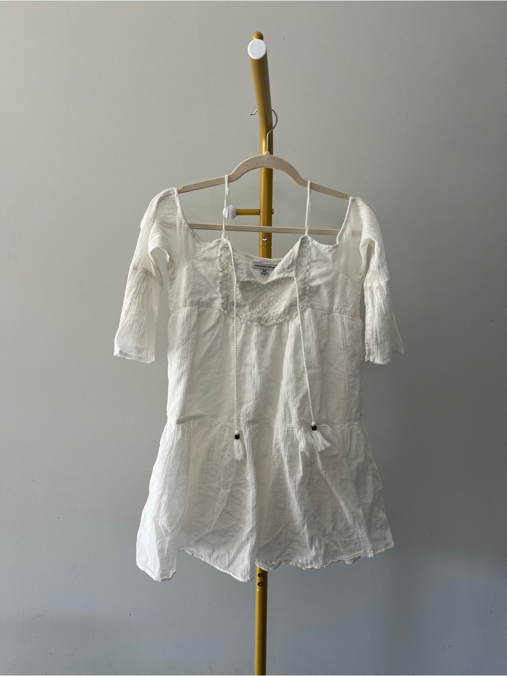 American Eagle Outfitters White Boho Tunic with Tie Detail 100% Cotton